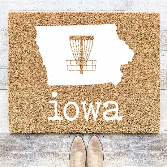 State of Iowa Disc Golf Coir Doormats Golfer Golfing