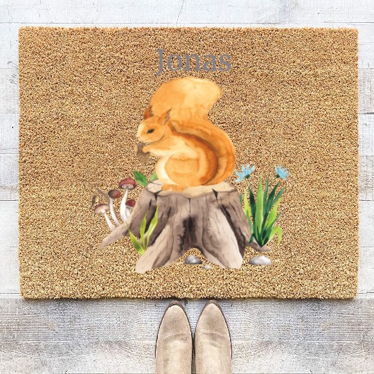 Waldtier Squirrel Flowers Name Jonas Coir Doormats