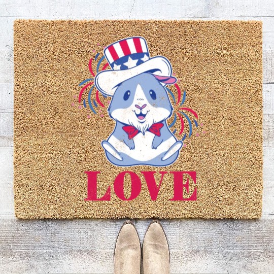 Love America American Pig Guinea USA 4th Of July Coir Doormats