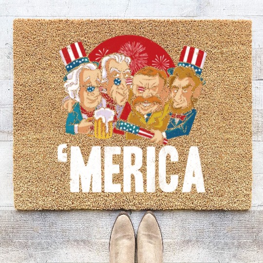 America American Presidents USA Flag 4th Of July Coir Doormats