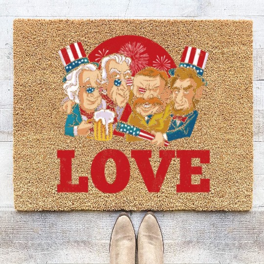 Love America American Presidents USA 4th Of July Coir Doormats