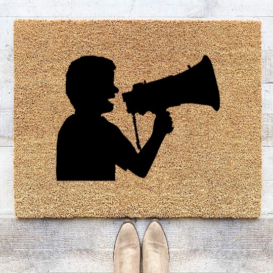 megaphone propaganda man angry Coir Doormats