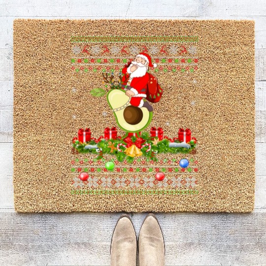 Avocado Lover Xmas Ugly Santa Riding Avocado Coir Doormats