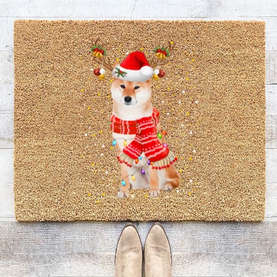 Akita Coir Doormats Akita Reindeer Christmas Light