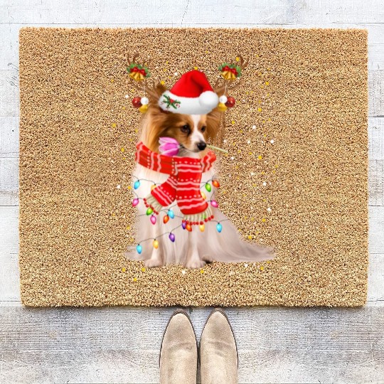 Papillion Coir Doormats Papillion Reindeer Christmas Light