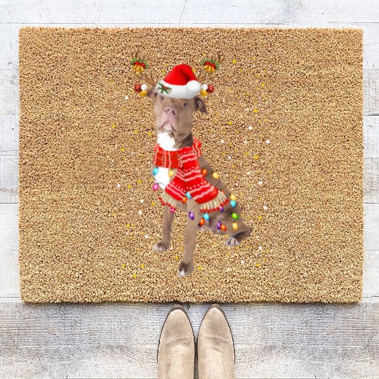 Pitbull Reindeer Christmas Light Coir Doormats