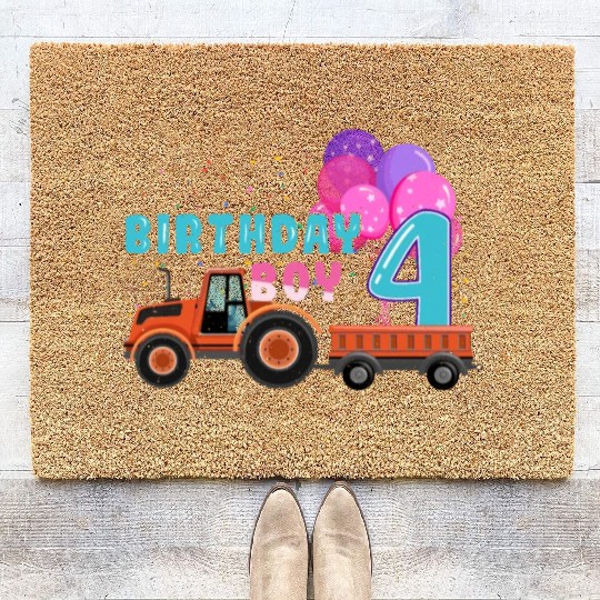 Birth Born Age 4 Year Old Boy Ranch Farm Tractor Coir Doormats