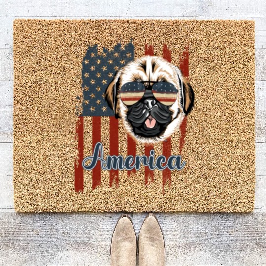 Funny pug american flag, 4th of july gift Coir Doormats