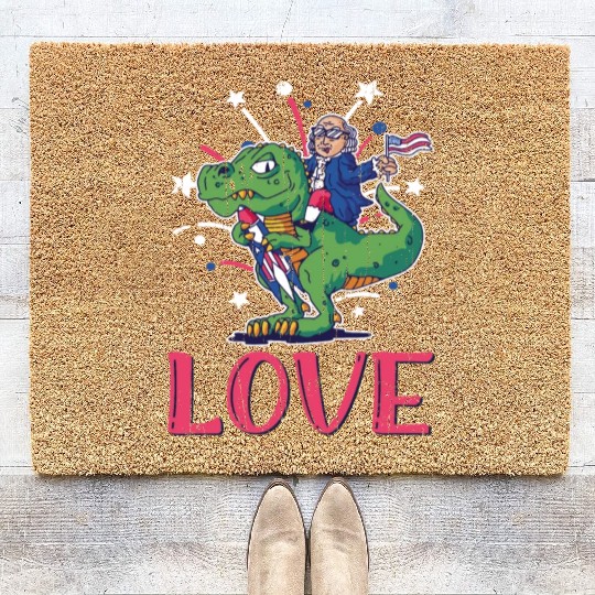 Love America Washington Dinosaur USA 4th Of July Coir Doormats