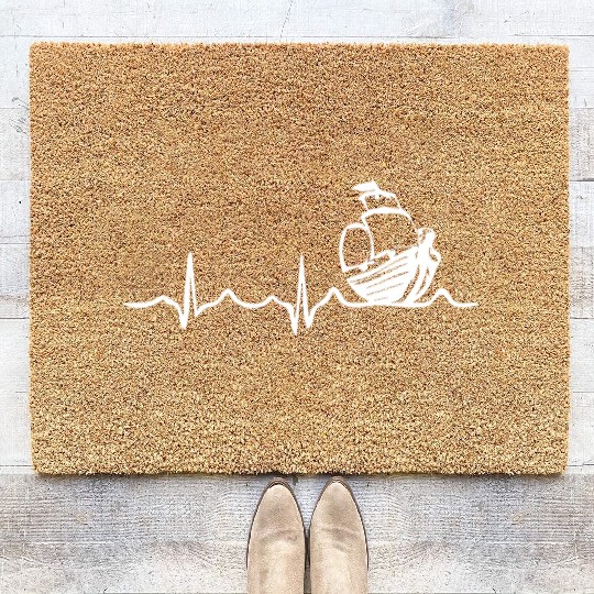Sailing Heartbeat Boat Funny Boating Sailor Gift Coir Doormats