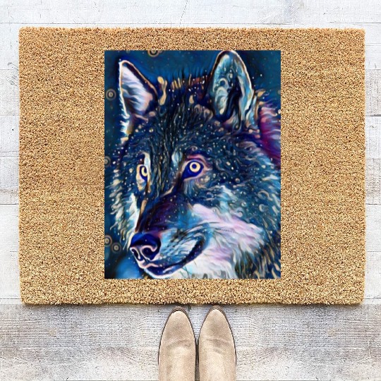 Cut Out Sticker Of Wolf In Midnight Coir Doormats