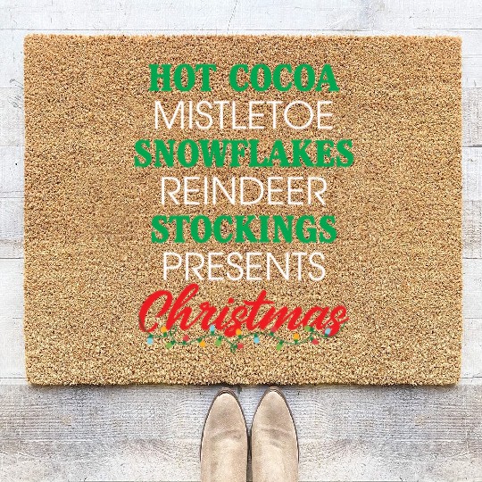 Hot Cocoa Mistletoe Snowflakes Reindeer Stockings Coir Doormats