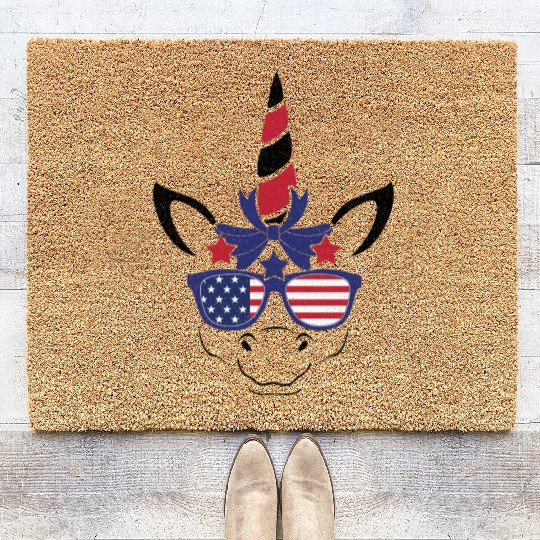 Cute Unicorn America American Flag 4th Of July Coir Doormats