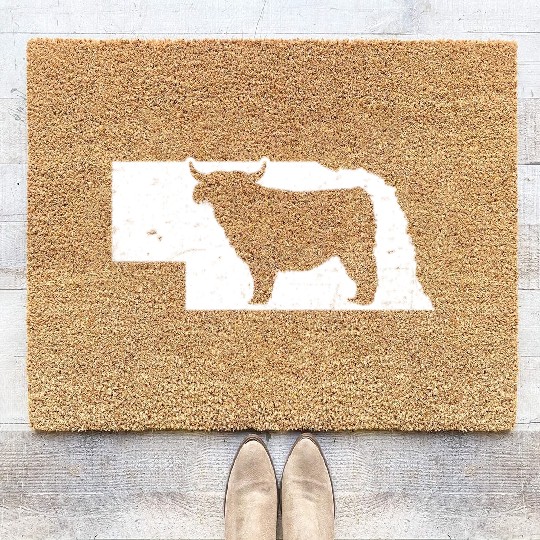 Highland Cow Patriotic Nebraska 4th July Coir Doormats