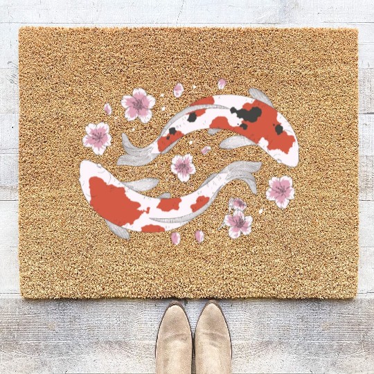 Japanese Koi Fish and Cherry Blossom Coir Doormats