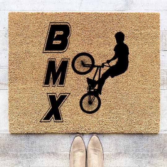 bmx race bike cyclist rider trick Coir Doormats