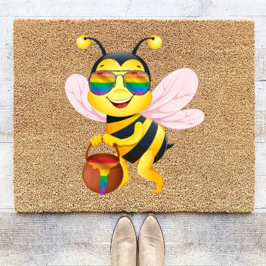 Bee LGBT Pride Rainbow Honey Coir Doormats