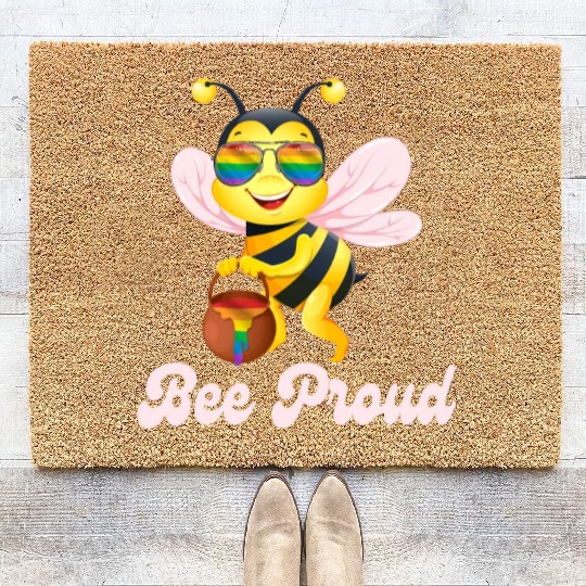 Proud Bee LGBTQ Pride Rainbow Flag Honey Coir Doormats