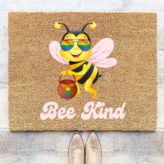 Bee LGBTQ Pride Rainbow Flag Kindness Coir Doormats
