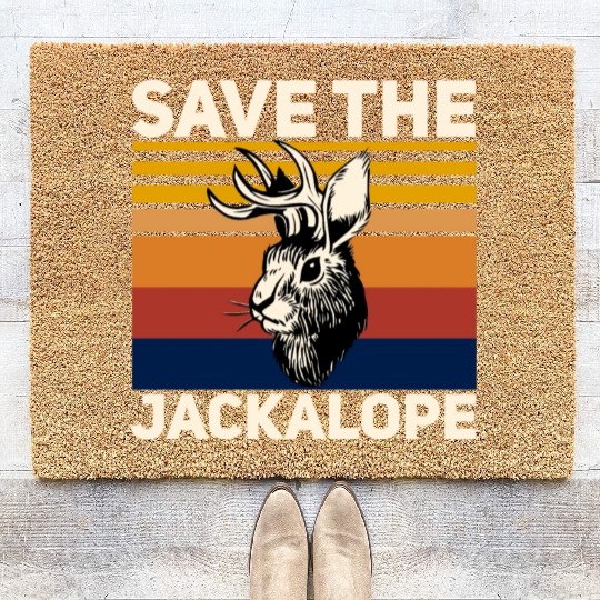 Save The Jackalope , Vintage Retro Camping Lover Coir Doormats