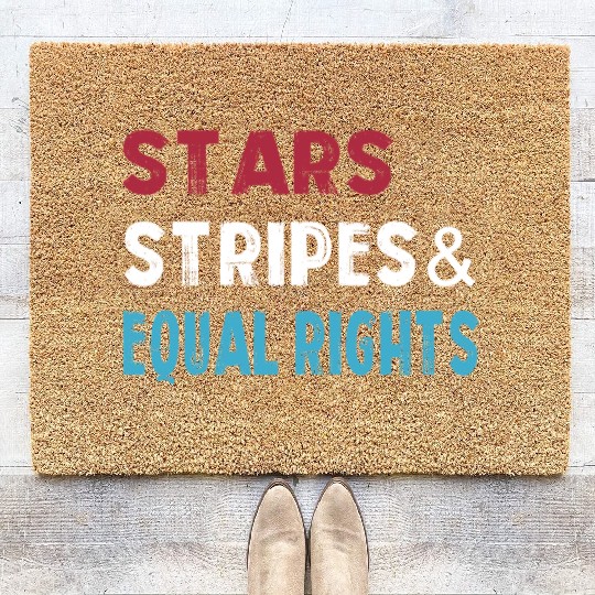 Stars Stripes and Equal Rights 4th of July Women's Coir Doormats