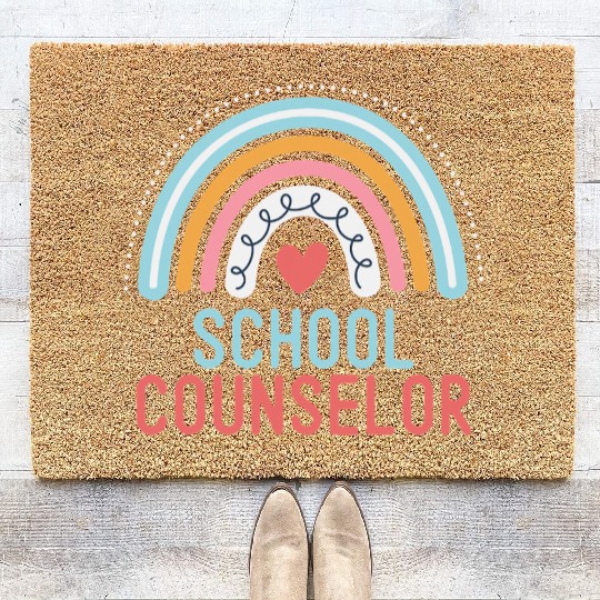 Funny School Counselor Rainbow Appreciation Back Coir Doormats