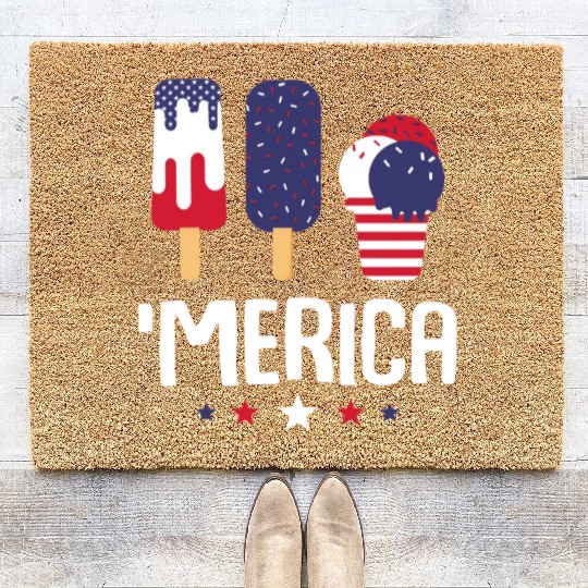 Merica Ice Cream Lover Popsicles US Flag Coir Doormats