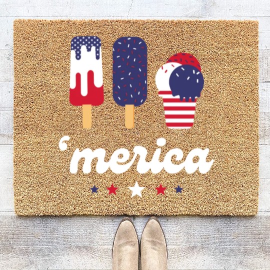 Ice Cream Patriotic Popsicles US Flag Merica Coir Doormats