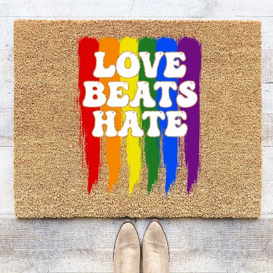 LGBTQIA+ Rainbow Pride Flag Love Beats Hate Coir Doormats
