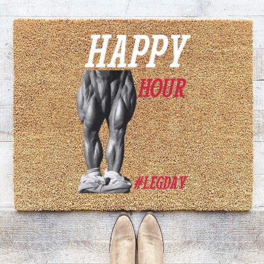 Happy Hour hashtag leg day - Legendary Tom Platz Coir Doormats