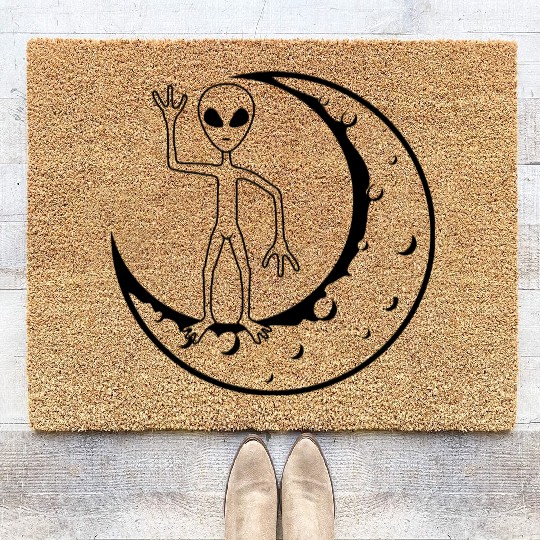 Standing moon alien waving Coir Doormats