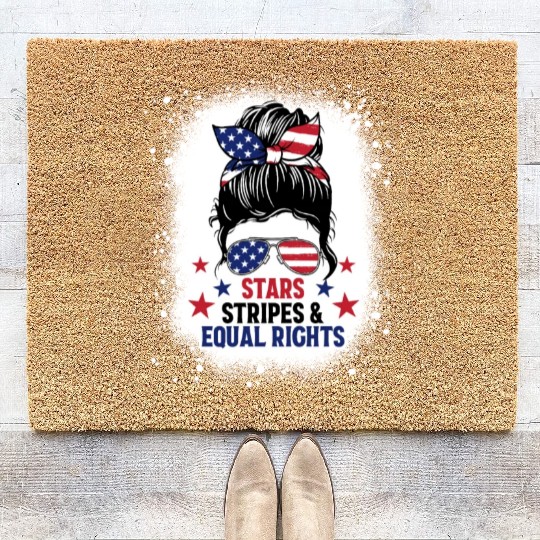 USA Messy Bun Bleached Stars Stripes Equal Rights Coir Doormats