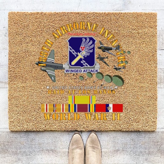 Army 188th Airborne Infantry Raid at Los Baños W J Coir Doormats