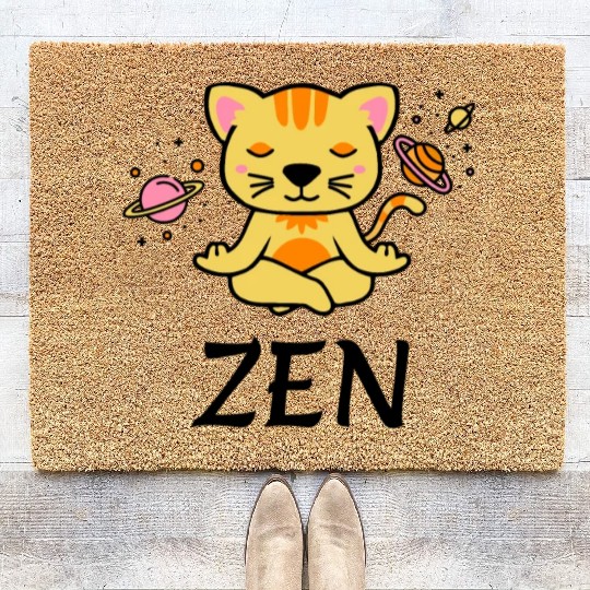 zen yoga cat space meditation sport training Coir Doormats