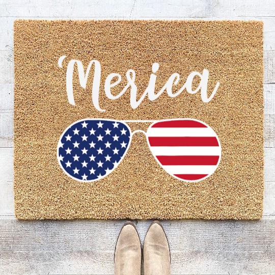 Merica Red Whie And Blue Stars Stripes Sunglasses Coir Doormats