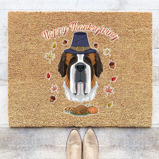 Happy Thanksgiving I Dog Lover I Saint Bernard Coir Doormats