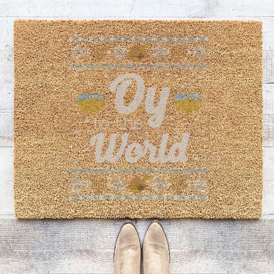 Funny Hanukkah Oy To The World Coir Doormats