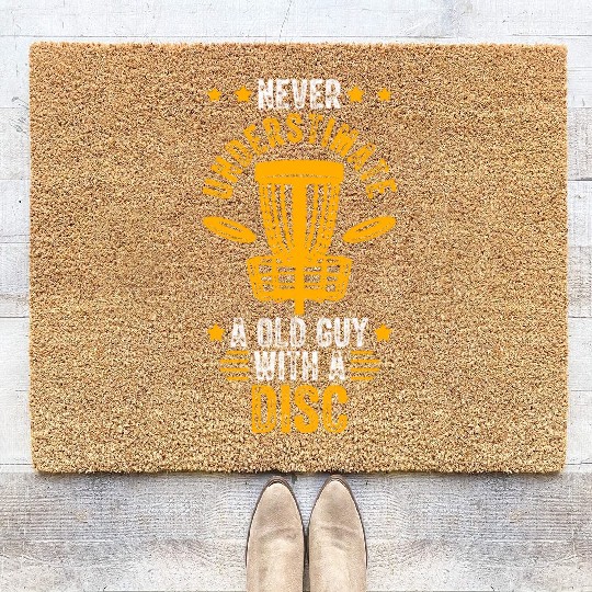 Old Guy Disc Golf Vintage Ultimate Frisbee Coir Doormats