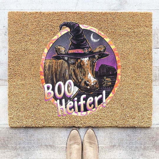 Boo Heifer Funny Cow Halloween Farmer Coir Doormats