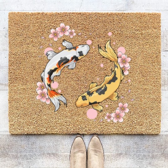 Japanese Koi Fish Carp Pond Japan Tattoo For Koi Coir Doormats