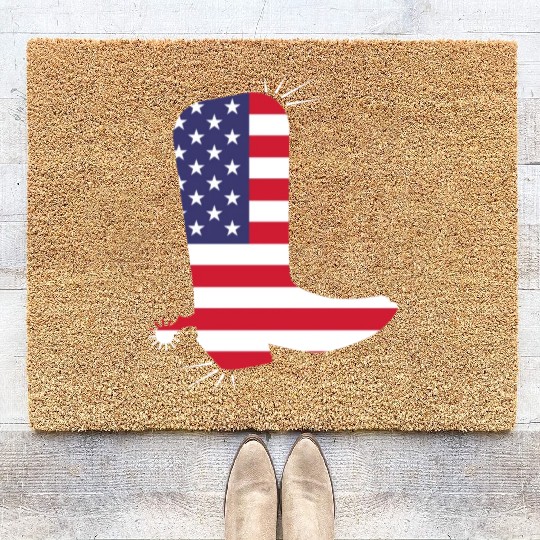 American Flag Cowboy Boot Stars And Stripes Coir Doormats