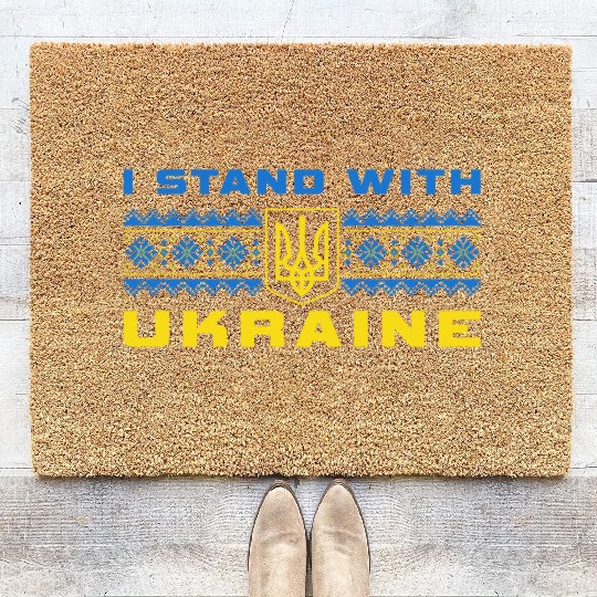 I STAND WITH UKRAINE BLUE-YELLOW Coir Doormats