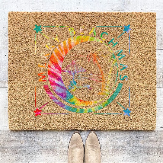 Coastal Beach Christmas In July Coir Doormats, Merry