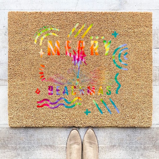 Coastal Beach Christmas In July Coir Doormats, Merry