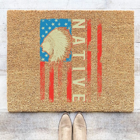 Native American Flag Chief Traditional US Coir Doormats