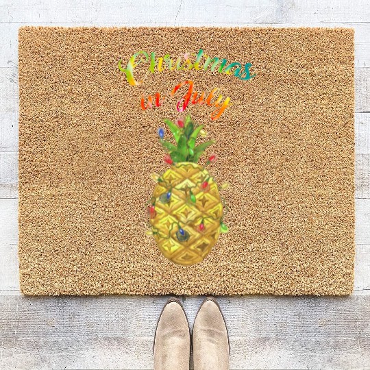 Christmas In July Pineapple Xmas Tree Lights Coir Doormats