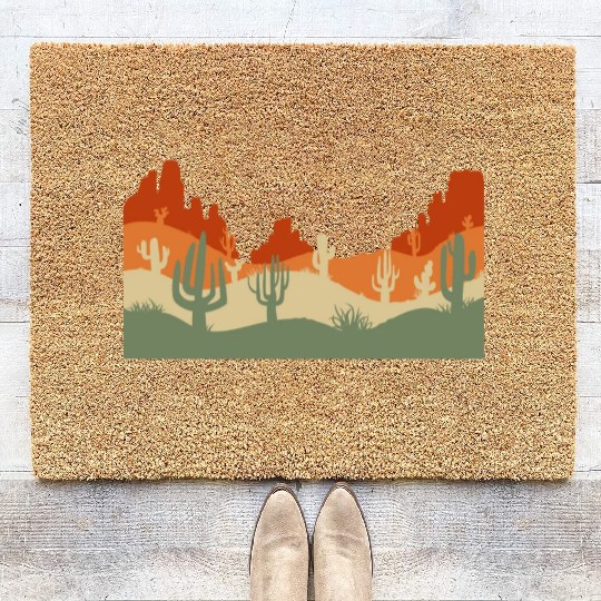 Retro Western Cactus Desert Cowboy Coir Doormats