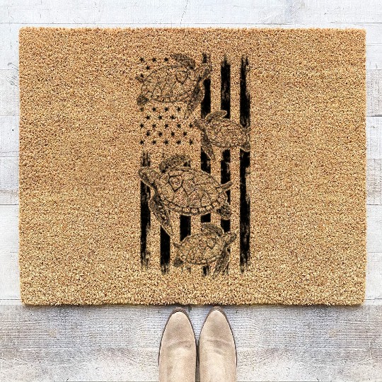 Sea Turtle US Flag Turtles American Flag Turtle Coir Doormats