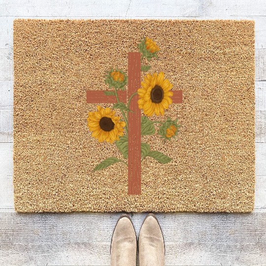 Christian Cross Sunflowers Religious Women Faith Coir Doormats