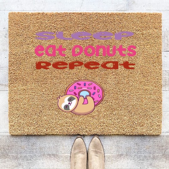 sleep,eat donut,repeat sloth life style Coir Doormats